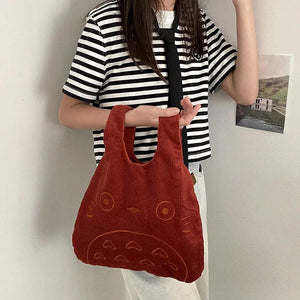 Totoro Embroidery Lamb Handbag Soft Fur Shopper Bag