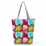 Red Floral Tote Bag Bright Colors Large Capacity Reusable Shopping Women