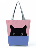 Cat Printed Fabric Eco Handbag High Capacity Reusable Shoulder Bag