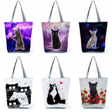 Cat Printed Shoulder Bag Handbag Eco-Friendly Beach Tote High Capacity
