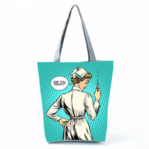 Nurse Eco Shopper Handbag Polyester Tote Bag Casual Travel Shoulder Bag