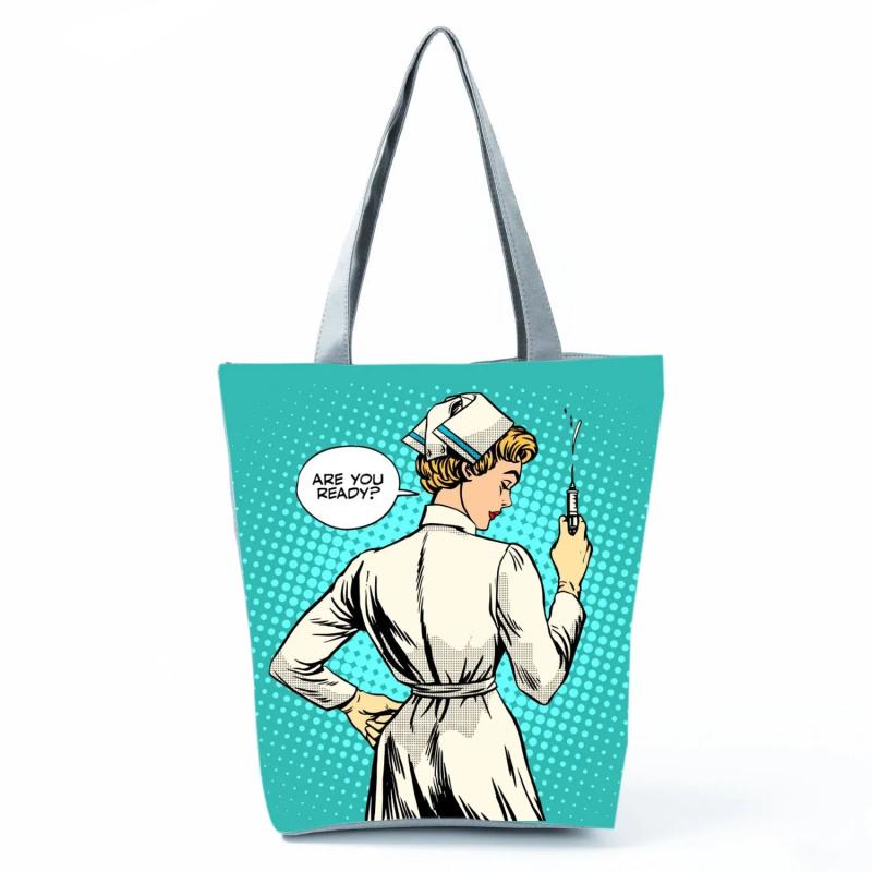 Nurse Eco Shopper Handbag Polyester Tote Bag Casual Travel Shoulder Bag