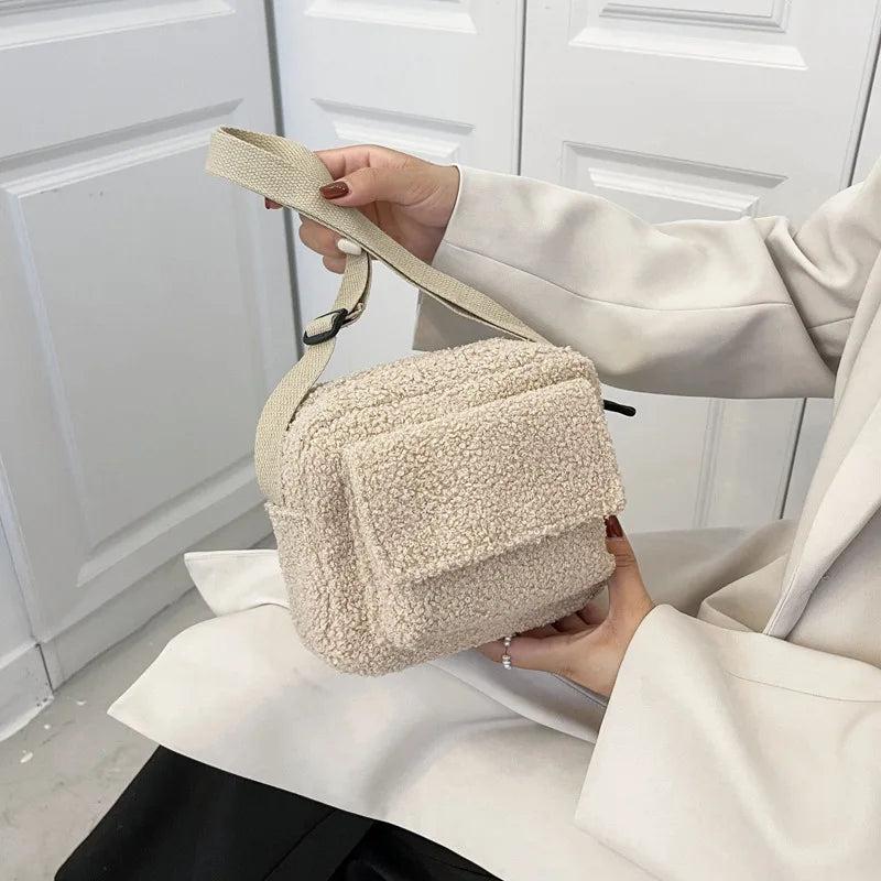 Plush Fabric Women's Shoulder Crossbody Bags Small Lambs Wool