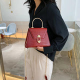 Stone Pattern Crossbody Bag Metal Handle Shoulder Messenger Handbag