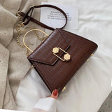 Stone Pattern Crossbody Bag Metal Handle Shoulder Messenger Handbag