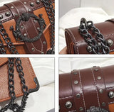 European Style PU Leather Women's Handbag with Rivet Lock and Chain Shoulder