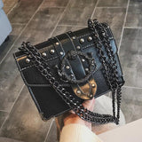 European Style PU Leather Women's Handbag with Rivet Lock and Chain Shoulder