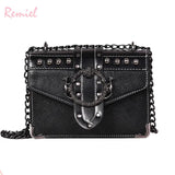 European Style PU Leather Women's Handbag with Rivet Lock and Chain Shoulder