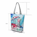 Miyahouse Floral & Umbrella Print Shoulder Bag Canvas Beach Tote Handbag