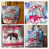 Miyahouse Floral & Umbrella Print Shoulder Bag Canvas Beach Tote Handbag