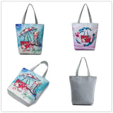Miyahouse Floral & Umbrella Print Shoulder Bag Canvas Beach Tote Handbag
