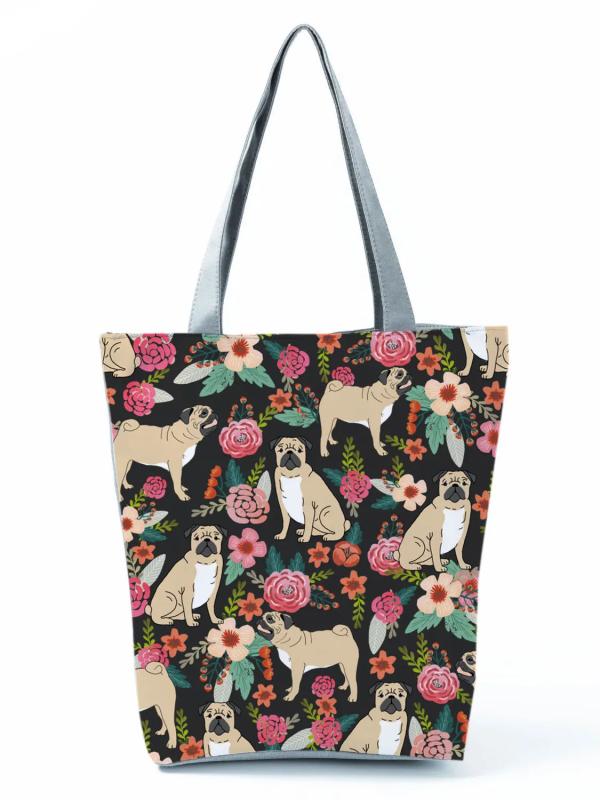 Floral Pet Dog Cat Print Tote Bag for Women