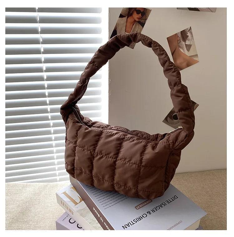Women's Oxford Cloth Shoulder Bag with Embroidery Thread Underarm