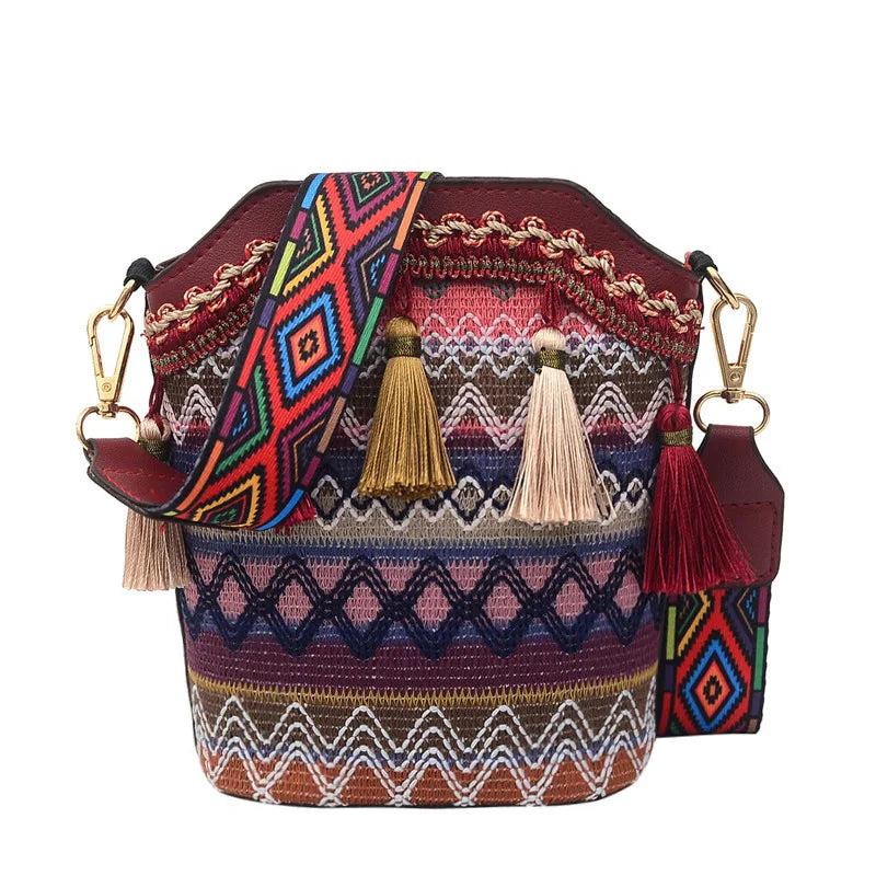 Vintage Tassel Handwoven Crossbody Bag Lady Hippie Sling Shoulder Bags