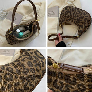 Leopard Print Half Moon Canvas Shoulder Bag for Women
