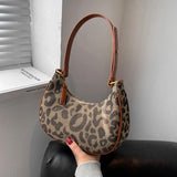 Leopard Print Half Moon Canvas Shoulder Bag for Women