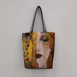 Oil Painting Tears Cloth Tote For Women Gustav Klimt Handbag