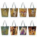 Oil Painting Tears Cloth Tote For Women Gustav Klimt Handbag