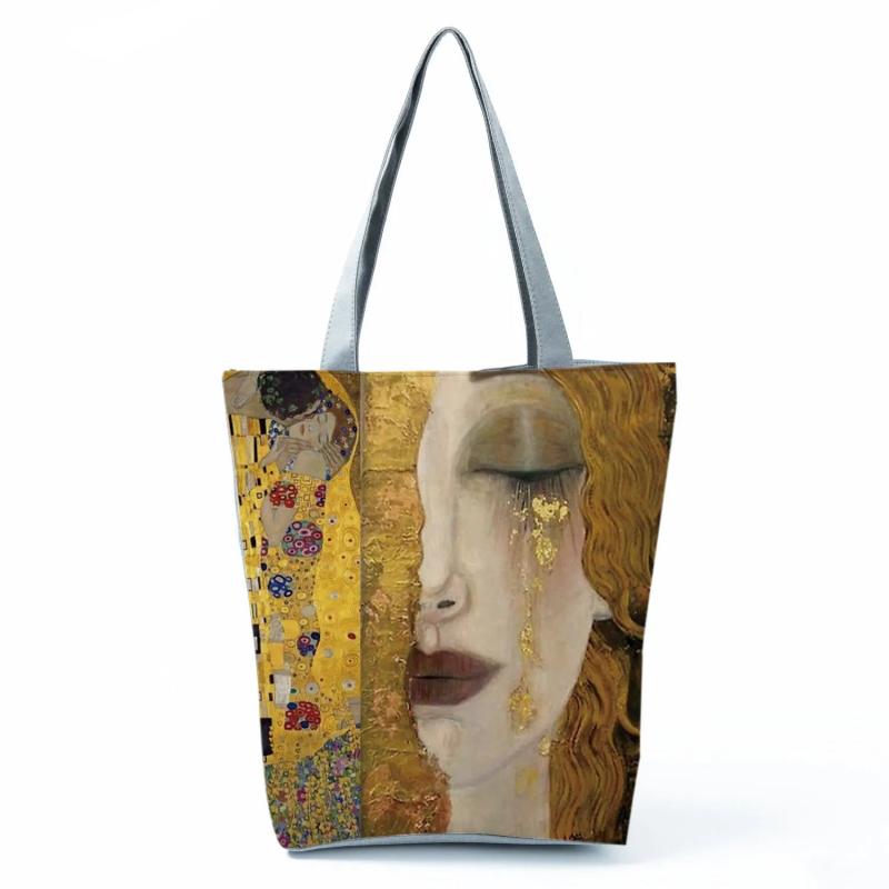 Oil Painting Tears Cloth Tote For Women Gustav Klimt Handbag