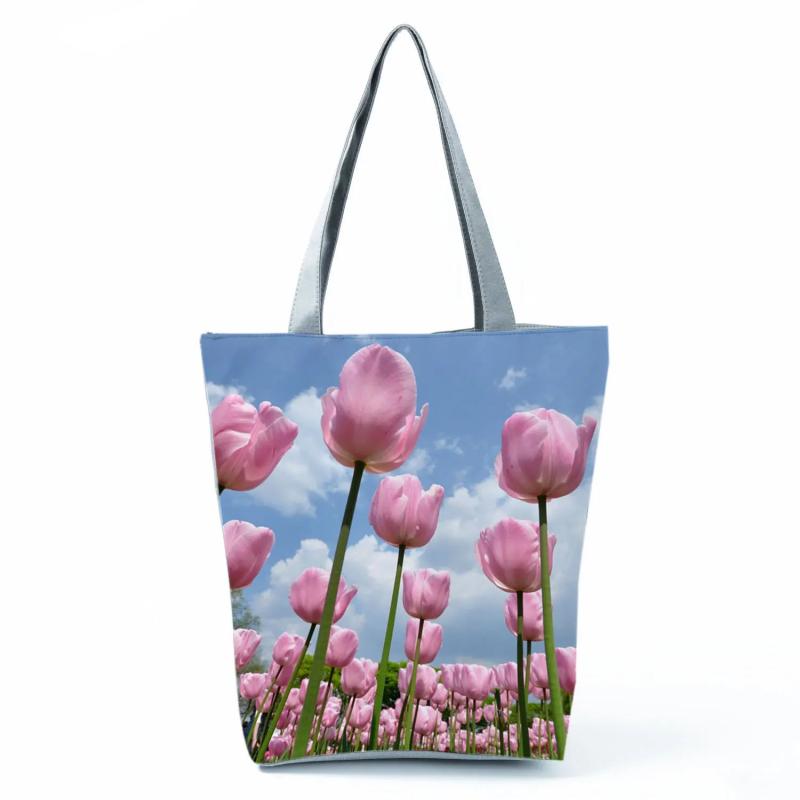 Tulip Floral Print Handbags Casual Women Shopping Tote Bags