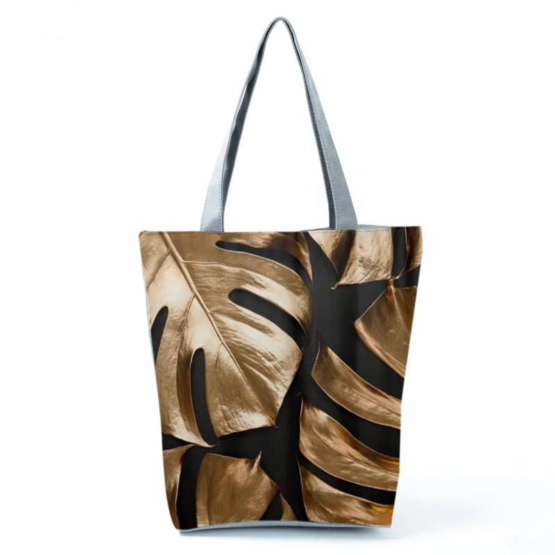 Golden Leaf Printed Handbag Lady Tote Bag Classic Women Shoulder Bag