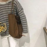 Women Tote Bag Large Capacity Canvas Shoulder Bag Solid Underarm Bag