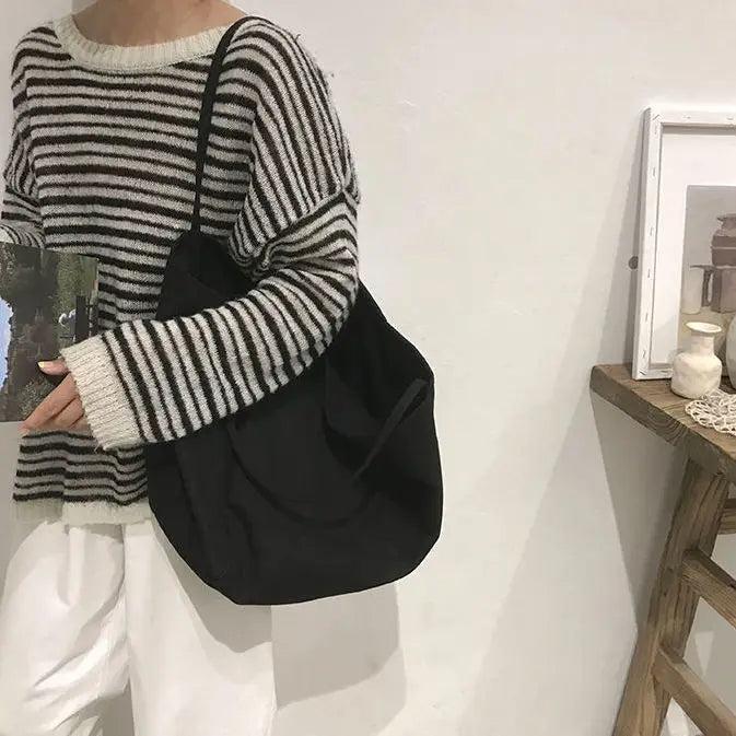 Women Tote Bag Large Capacity Canvas Shoulder Bag Solid Underarm Bag