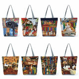 Animal Cat Printing Handbags Lady High Capacity Chinese Shopping Bag