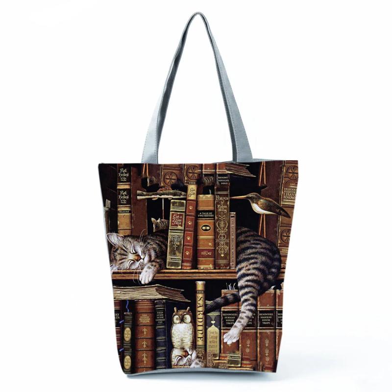 Animal Cat Printing Handbags Lady High Capacity Chinese Shopping Bag