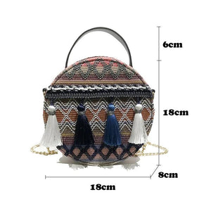 Women Straw Bags Tassel Rattan Woven Beach Shoulder Bags