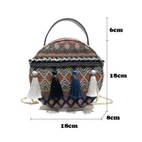 Women Straw Bags Tassel Rattan Woven Beach Shoulder Bags
