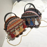 Women Straw Bags Tassel Rattan Woven Beach Shoulder Bags