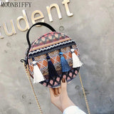 Women Straw Bags Tassel Rattan Woven Beach Shoulder Bags