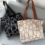 Japanese Style Handbag for Women Shopper Tote Bag with Cartoon Cats
