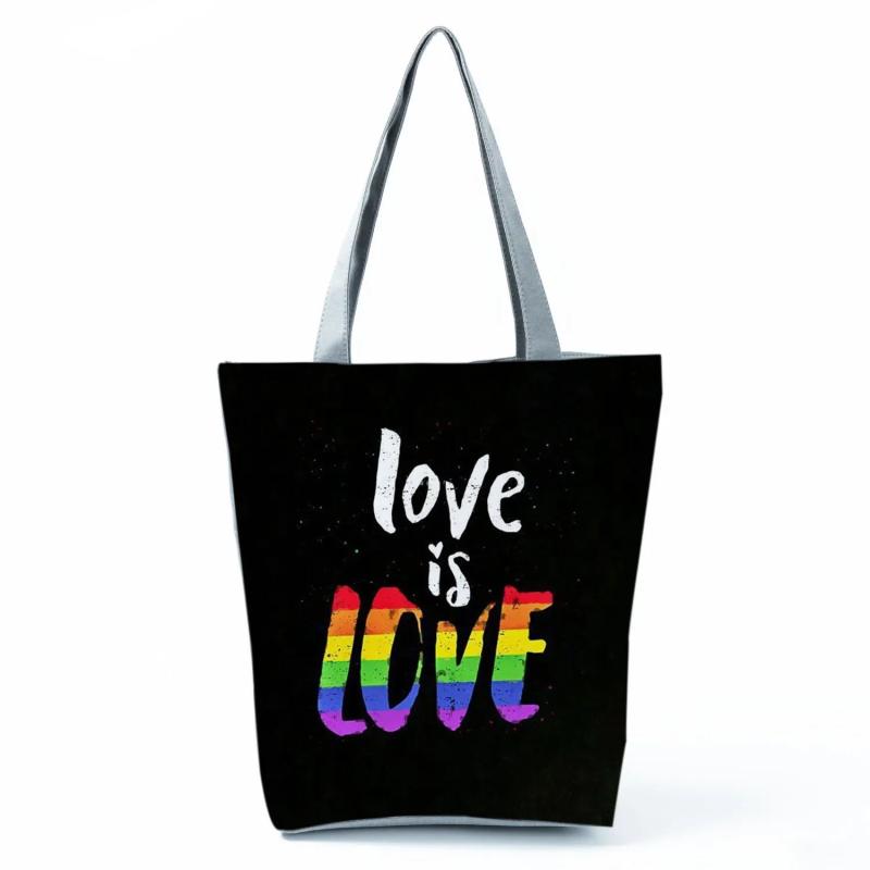 Love is Love Rainbow Graphic Pride Shoulder Bag Tote Colorful Reusable
