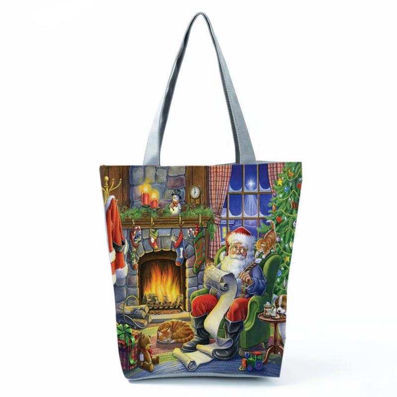 Customizable Christmas Girl Tote Bag Santa Print Handbag for Women