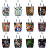 Cats Printed Shoulder Shopping Bags Casual Ladies Large Capacity Shopper Totes