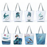 Whale Sea Series Printed Shopper Bag Ocean Women Handbags Large Capacity Totes