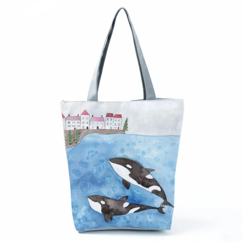 Whale Sea Series Printed Shopper Bag Ocean Women Handbags Large Capacity Totes