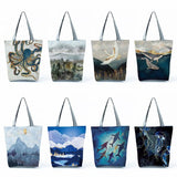 Japanese Ukiyo Women Handbags Eco Reusable Shopping Bags