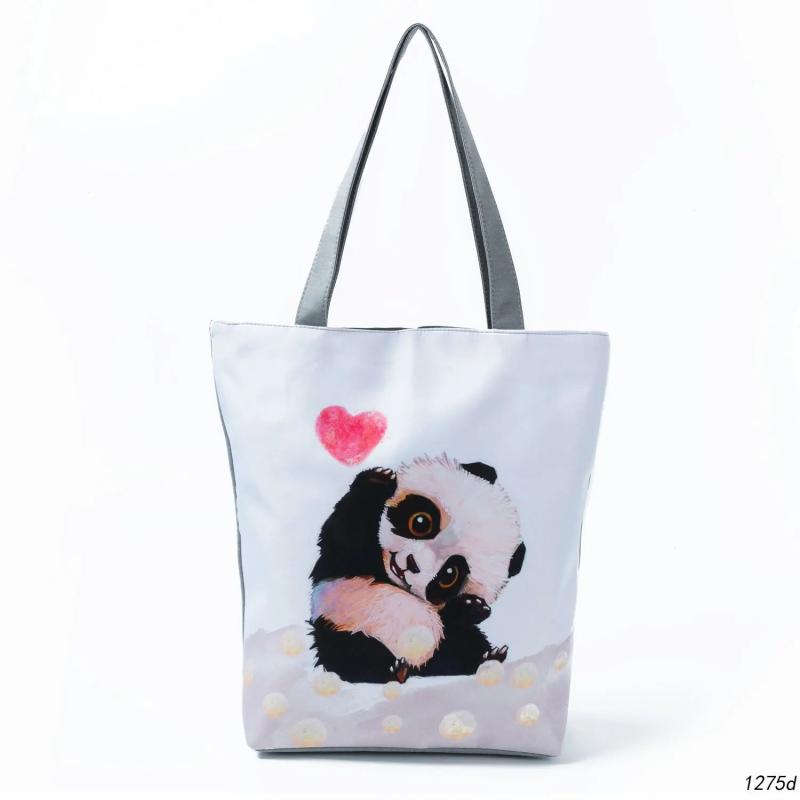 Panda Love Print Handbags Chinese Tote Bag Eco Friendly Beach Bag