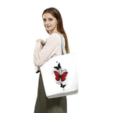 Red Rose Musical Note Print Tote Floral Women Handbags