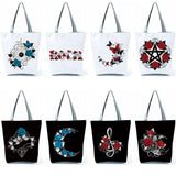 Red Rose Musical Note Print Tote Floral Women Handbags