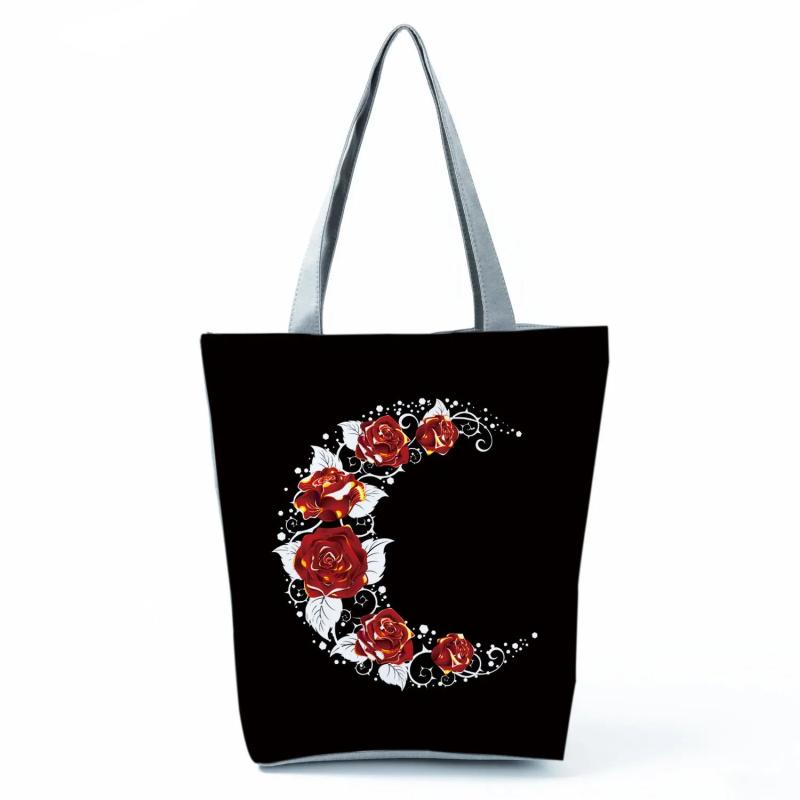 Red Rose Musical Note Print Tote Floral Women Handbags