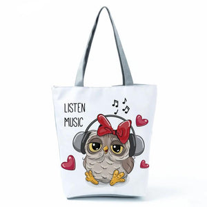 Owl Printed Handbags High Capacity Shopper Bag