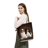 Charles Spaniel Dog Print Tote Shoulder Bag - Large Capacity Shopping Bag