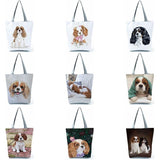 Charles Spaniel Dog Print Tote Shoulder Bag - Large Capacity Shopping Bag