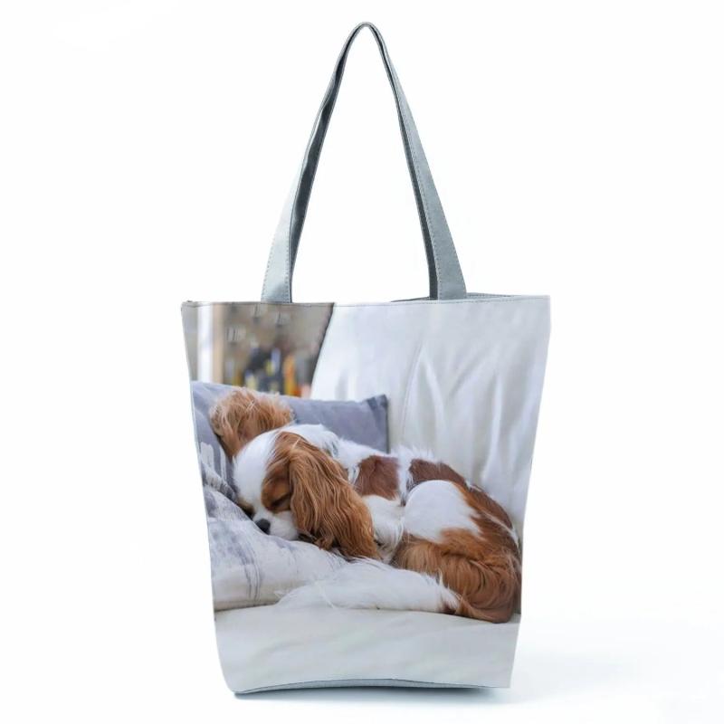Charles Spaniel Dog Print Tote Shoulder Bag - Large Capacity Shopping Bag