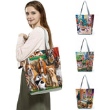 Cat Dog Print Tote Handbag Casual Beach Bag