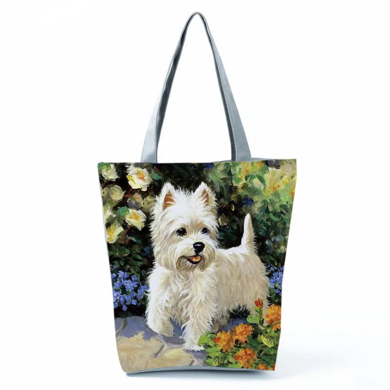 Westie Dog Painting Square Handbags Casual for Women Shopping Bags